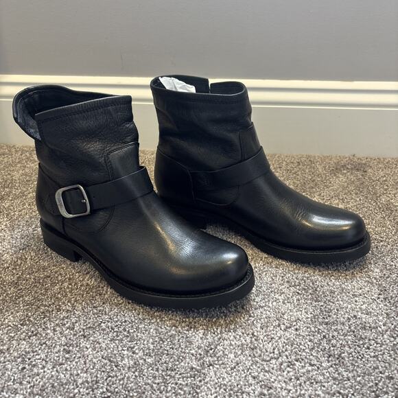FRYE Veronica Black Leather Buckle Moto Bootie Women's 9 - Picture 2 of 8